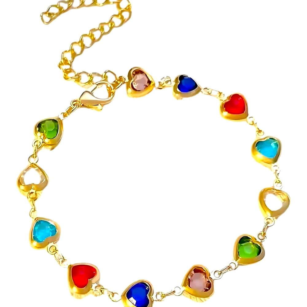 Gold Heart Charm Bracelet with Multicolor Accents